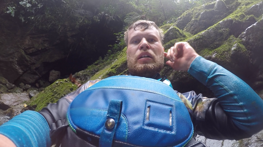 French kayaker Thomas Neime seconds after getting a long downtime in colombia on the rio villalobo