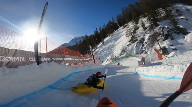 Follow Tom Dollé of his winning run of the Snow Kayaking race at the Outdoor Mix Winter Festival held yearly in the French Alps.